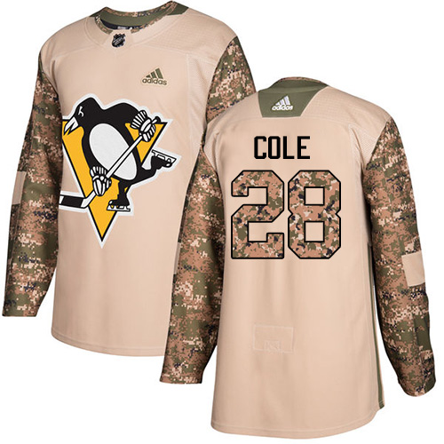 Men's Adidas Pittsburgh Penguins #28 Ian Cole Authentic Camo Veterans Day Practice NHL Jersey