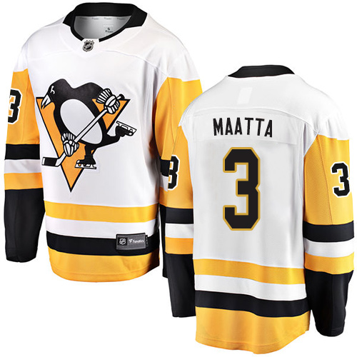 Men's Pittsburgh Penguins #3 Olli Maatta Authentic White Away Fanatics Branded Breakaway NHL Jersey