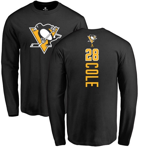 NHL Adidas Pittsburgh Penguins #28 Ian Cole Black Backer Long Sleeve T-Shirt