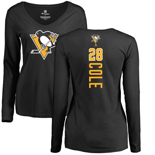 NHL Women's Adidas Pittsburgh Penguins #28 Ian Cole Black Backer Long Sleeve T-Shirt