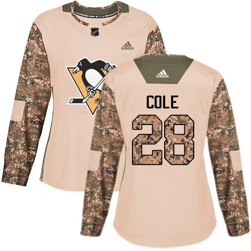 Women's Adidas Pittsburgh Penguins #28 Ian Cole Authentic Camo Veterans Day Practice NHL Jersey