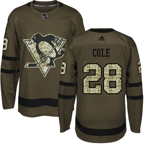 Men's Adidas Pittsburgh Penguins #28 Ian Cole Authentic Green Salute to Service NHL Jersey
