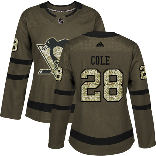 Women's Adidas Pittsburgh Penguins #28 Ian Cole Authentic Green Salute to Service NHL Jersey