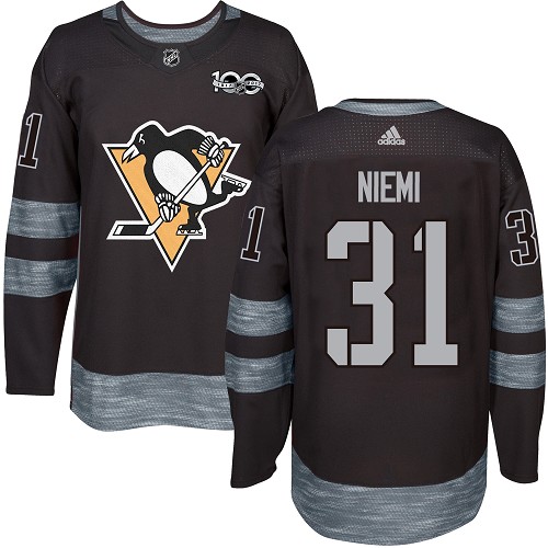 Men's Adidas Pittsburgh Penguins #31 Antti Niemi Premier Black 1917-2017 100th Anniversary NHL Jersey