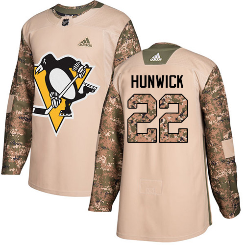Men's Adidas Pittsburgh Penguins #22 Matt Hunwick Authentic Camo Veterans Day Practice NHL Jersey