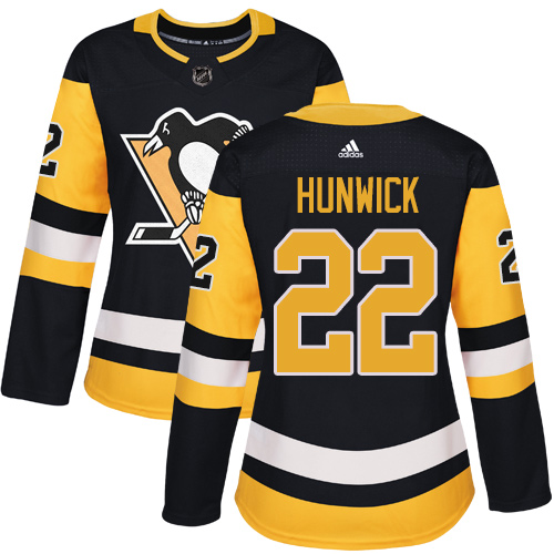 Women's Adidas Pittsburgh Penguins #22 Matt Hunwick Authentic Black Home NHL Jersey