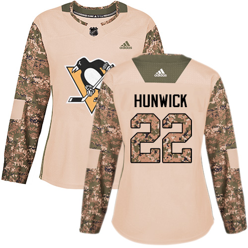 Women's Adidas Pittsburgh Penguins #22 Matt Hunwick Authentic Camo Veterans Day Practice NHL Jersey