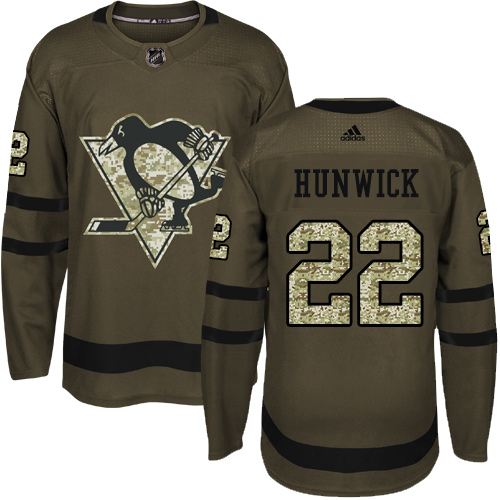 Youth Adidas Pittsburgh Penguins #22 Matt Hunwick Authentic Green Salute to Service NHL Jersey