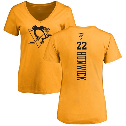 NHL Women's Adidas Pittsburgh Penguins #22 Matt Hunwick Gold One Color Backer T-Shirt