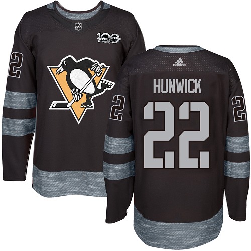 Men's Adidas Pittsburgh Penguins #22 Matt Hunwick Authentic Black 1917-2017 100th Anniversary NHL Jersey