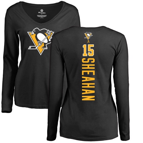 NHL Women's Adidas Pittsburgh Penguins #15 Riley Sheahan Black Backer Long Sleeve T-Shirt