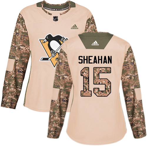 Women's Adidas Pittsburgh Penguins #15 Riley Sheahan Authentic Camo Veterans Day Practice NHL Jersey