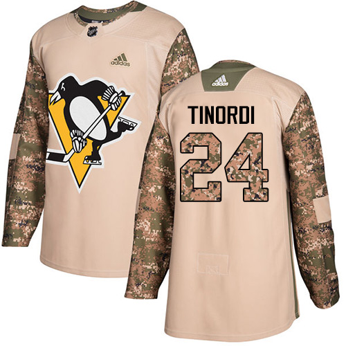 Men's Adidas Pittsburgh Penguins #24 Jarred Tinordi Authentic Camo Veterans Day Practice NHL Jersey