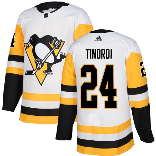 Youth Adidas Pittsburgh Penguins #24 Jarred Tinordi Authentic White Away NHL Jersey