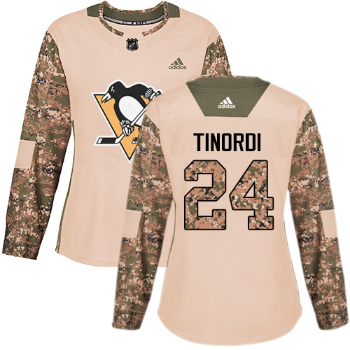 Women's Adidas Pittsburgh Penguins #24 Jarred Tinordi Authentic Camo Veterans Day Practice NHL Jersey