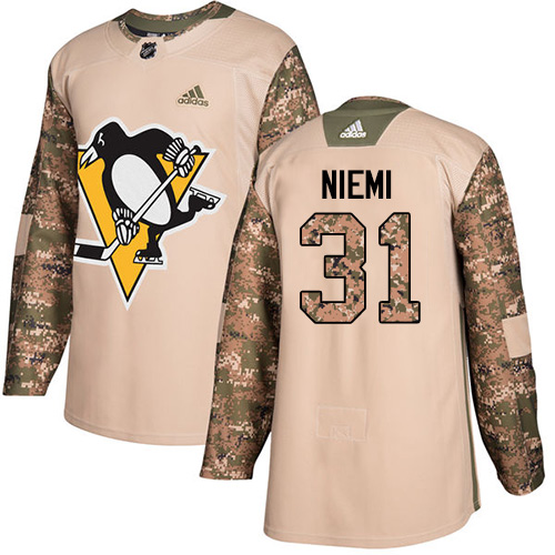 Men's Adidas Pittsburgh Penguins #31 Antti Niemi Authentic Camo Veterans Day Practice NHL Jersey