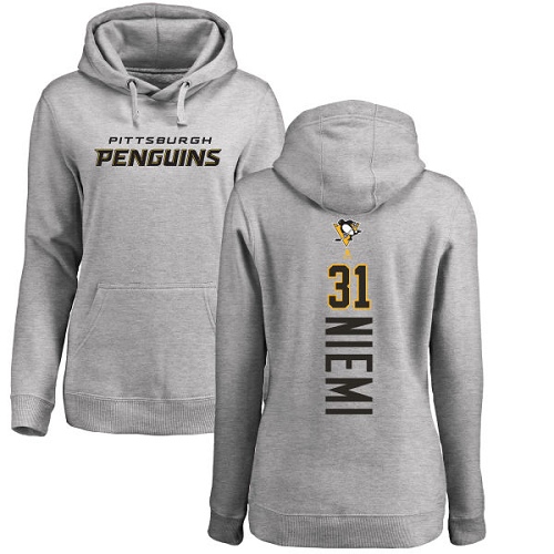 NHL Women's Adidas Pittsburgh Penguins #31 Antti Niemi Ash Backer Pullover Hoodie