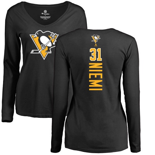 NHL Women's Adidas Pittsburgh Penguins #31 Antti Niemi Black Backer Long Sleeve T-Shirt