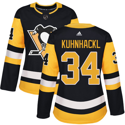 Women's Adidas Pittsburgh Penguins #34 Tom Kuhnhackl Authentic Black Home NHL Jersey
