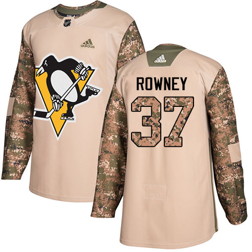 Men's Adidas Pittsburgh Penguins #37 Carter Rowney Authentic Camo Veterans Day Practice NHL Jersey