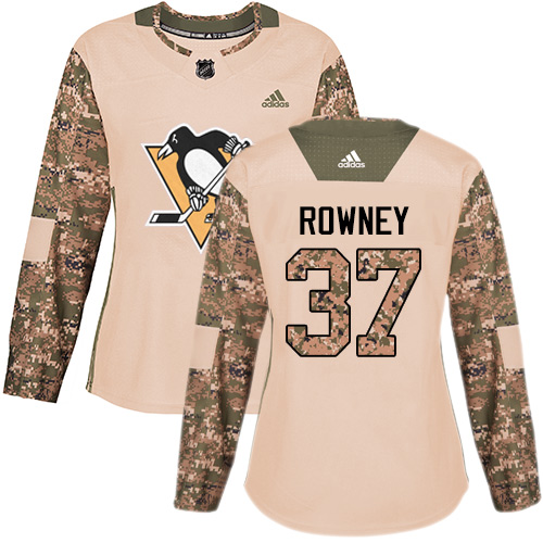 Women's Adidas Pittsburgh Penguins #37 Carter Rowney Authentic Camo Veterans Day Practice NHL Jersey