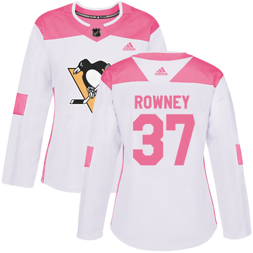 Women's Adidas Pittsburgh Penguins #37 Carter Rowney Authentic White/Pink Fashion NHL Jersey