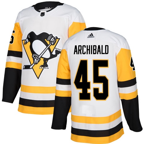 Men's Adidas Pittsburgh Penguins #45 Josh Archibald Authentic White Away NHL Jersey