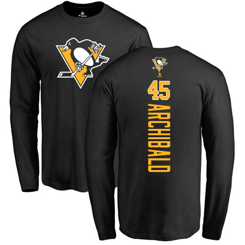 NHL Adidas Pittsburgh Penguins #45 Josh Archibald Black Backer Long Sleeve T-Shirt