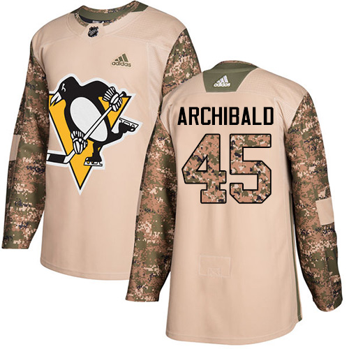 Youth Adidas Pittsburgh Penguins #45 Josh Archibald Authentic Camo Veterans Day Practice NHL Jersey