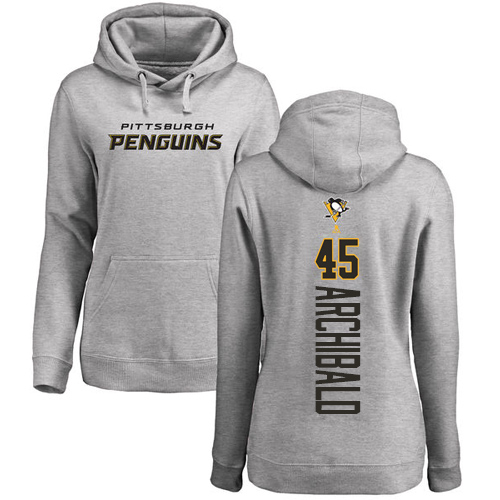 NHL Women's Adidas Pittsburgh Penguins #45 Josh Archibald Ash Backer Pullover Hoodie