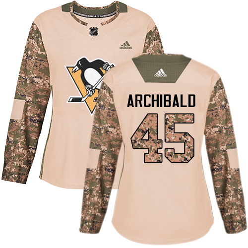 Women's Adidas Pittsburgh Penguins #45 Josh Archibald Authentic Camo Veterans Day Practice NHL Jersey