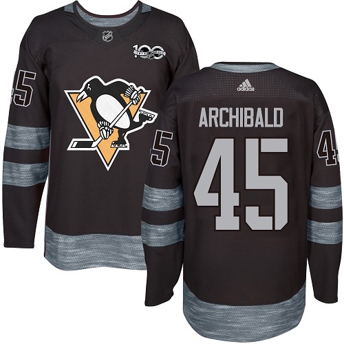 Men's Adidas Pittsburgh Penguins #45 Josh Archibald Premier Black 1917-2017 100th Anniversary NHL Jersey