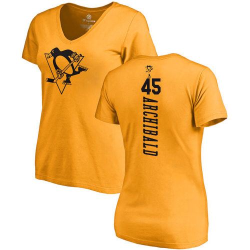 NHL Women's Adidas Pittsburgh Penguins #45 Josh Archibald Gold One Color Backer T-Shirt