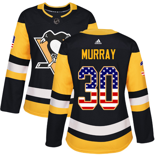 Women's Adidas Pittsburgh Penguins #30 Matt Murray Authentic Black USA Flag Fashion NHL Jersey