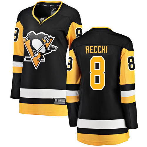 Women's Pittsburgh Penguins #8 Mark Recchi Authentic Black Home Fanatics Branded Breakaway NHL Jersey