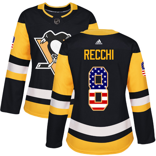 Women's Adidas Pittsburgh Penguins #8 Mark Recchi Authentic Black USA Flag Fashion NHL Jersey