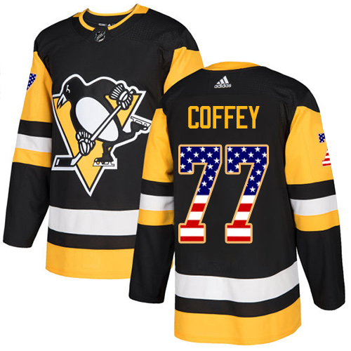 Men's Adidas Pittsburgh Penguins #77 Paul Coffey Authentic Black USA Flag Fashion NHL Jersey