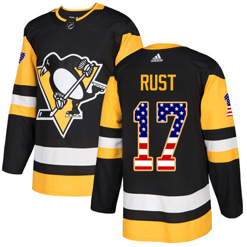 Men's Adidas Pittsburgh Penguins #17 Bryan Rust Authentic Black USA Flag Fashion NHL Jersey