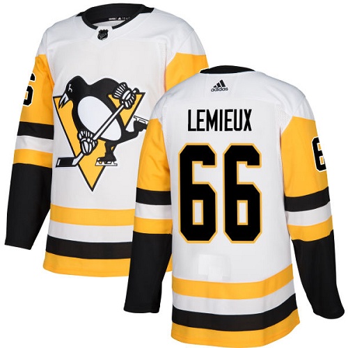 Men's Adidas Pittsburgh Penguins #66 Mario Lemieux Authentic White Away NHL Jersey