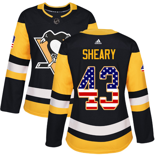 Women's Adidas Pittsburgh Penguins #43 Conor Sheary Authentic Black USA Flag Fashion NHL Jersey
