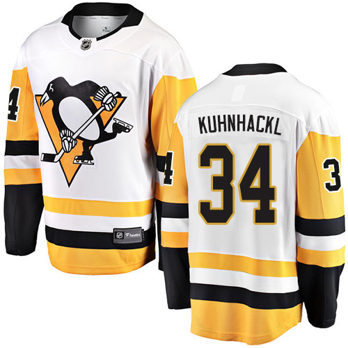 Men's Pittsburgh Penguins #34 Tom Kuhnhackl Authentic White Away Fanatics Branded Breakaway NHL Jersey
