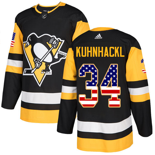 Men's Adidas Pittsburgh Penguins #34 Tom Kuhnhackl Authentic Black USA Flag Fashion NHL Jersey
