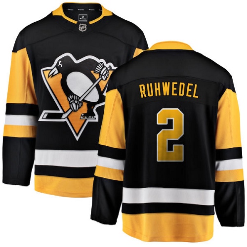 Men's Pittsburgh Penguins #2 Chad Ruhwedel Authentic Black Home Fanatics Branded Breakaway NHL Jersey