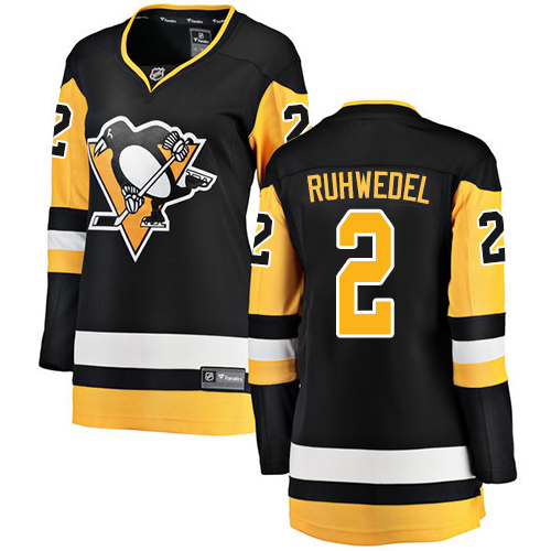 Women's Pittsburgh Penguins #2 Chad Ruhwedel Authentic Black Home Fanatics Branded Breakaway NHL Jersey