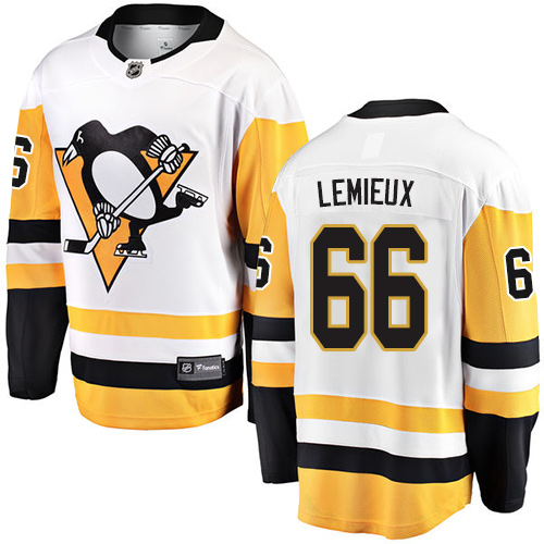 Men's Pittsburgh Penguins #66 Mario Lemieux Authentic White Away Fanatics Branded Breakaway NHL Jersey