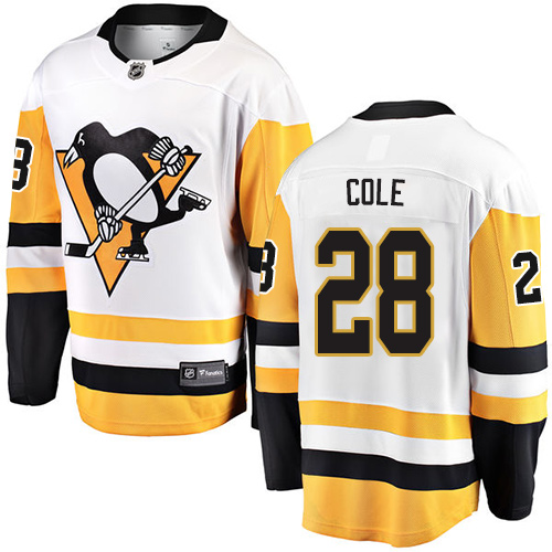Men's Pittsburgh Penguins #28 Ian Cole Authentic White Away Fanatics Branded Breakaway NHL Jersey