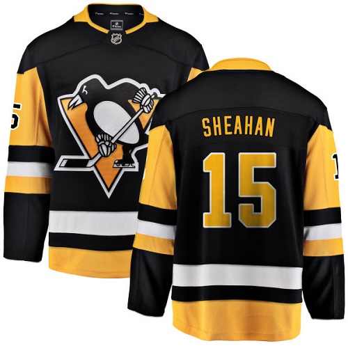 Men's Pittsburgh Penguins #15 Riley Sheahan Authentic Black Home Fanatics Branded Breakaway NHL Jersey
