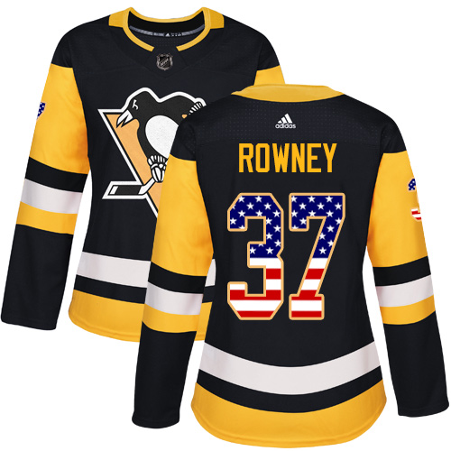 Women's Adidas Pittsburgh Penguins #37 Carter Rowney Authentic Black USA Flag Fashion NHL Jersey