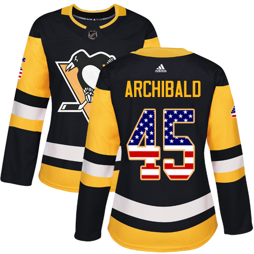 Women's Adidas Pittsburgh Penguins #45 Josh Archibald Authentic Black USA Flag Fashion NHL Jersey