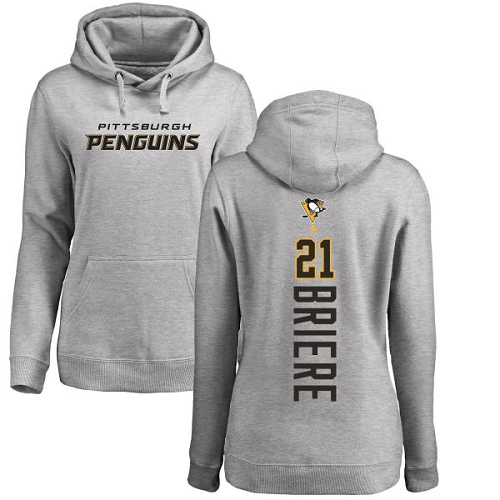 NHL Women's Adidas Pittsburgh Penguins #21 Michel Briere Ash Backer Pullover Hoodie
